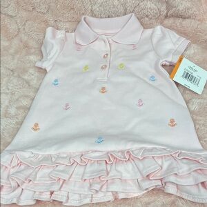 Little Me Pink Ruffle Dress with Embroidered Anchors